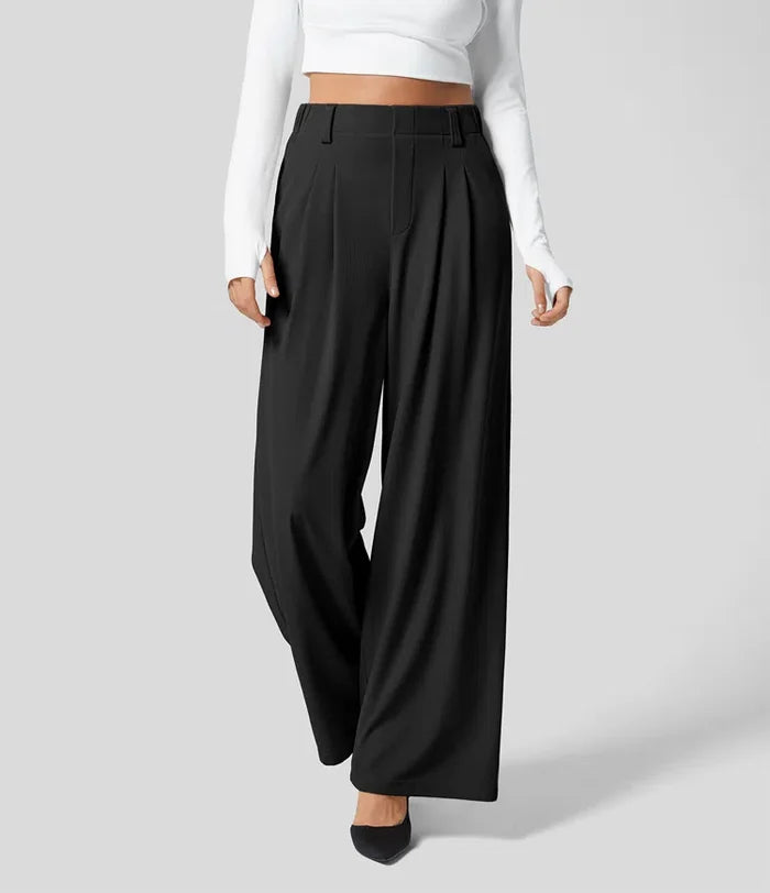 Pantalon de travail gaufré à taille haute avec poches latérales plissées et jambe large