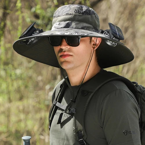 Chapeau avec ventilateur et batterie solaire