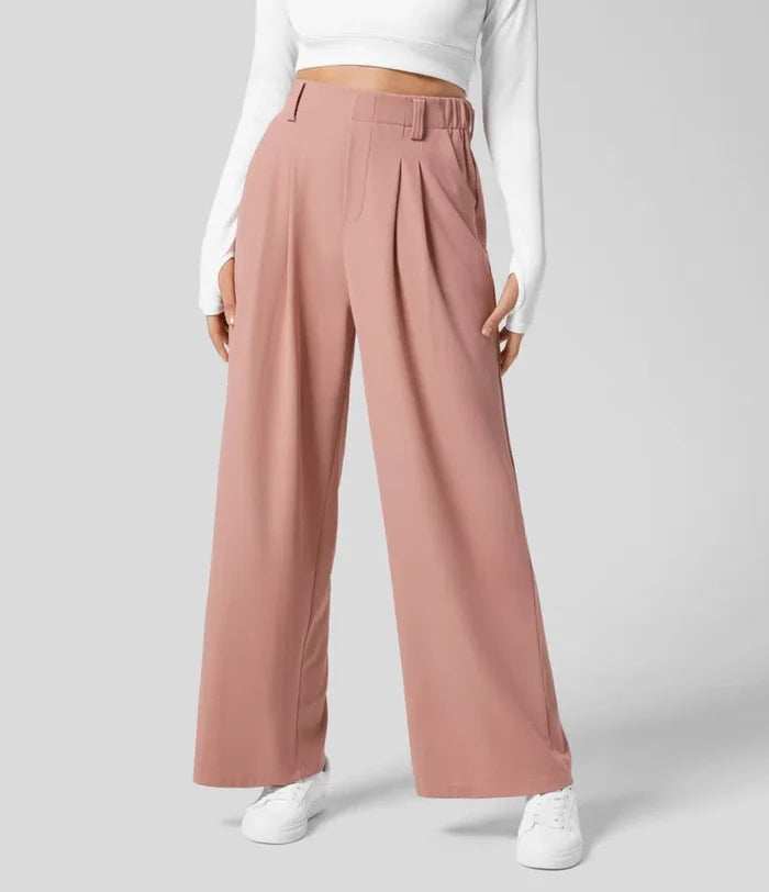 Pantalon de travail gaufré à taille haute avec poches latérales plissées et jambe large