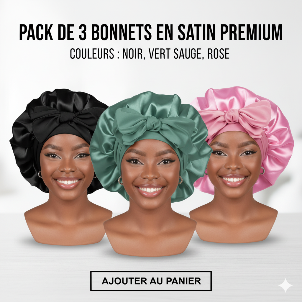 Pack de 3 bonnets en satin protecteur de cheveux Premium