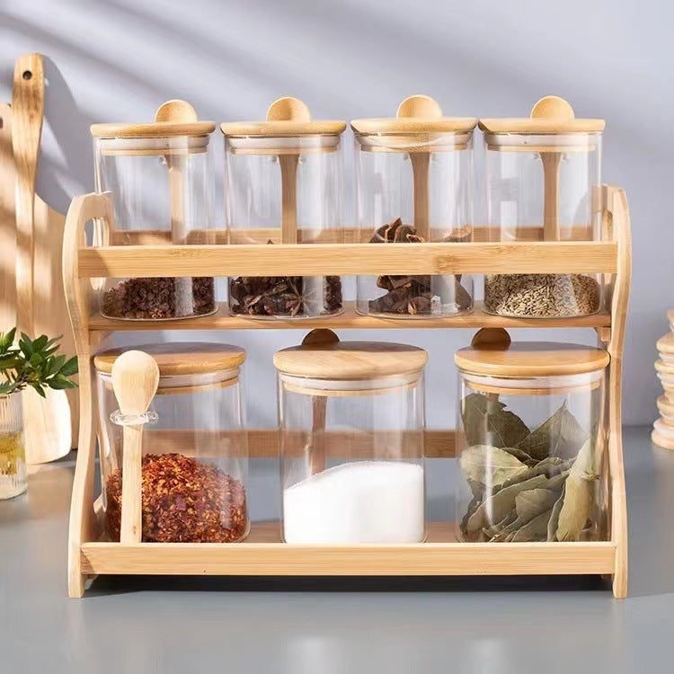 Etagère de cuisine avec bocaux effet bois