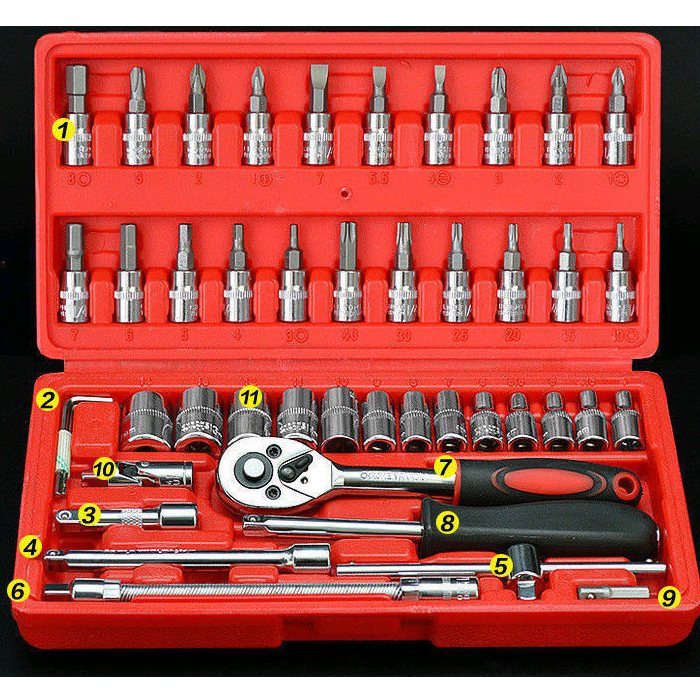 Kit complet de clés à douille 46 pièces